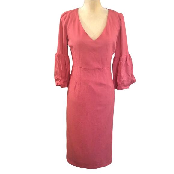 Veronica Beard Amalita Tea Length Pencil Midi Dress Bell Sleeve Melon Size 2 NWT - Picture 6 of 12